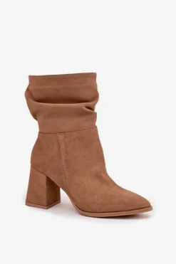 Botki Ocieplane|Botki Skórzane></noscript>Zazoo Botki Z Naturalnego Zamszu Ocieplane Na Słupku Z Marszczeniem 4216 Beżowe Beżowy