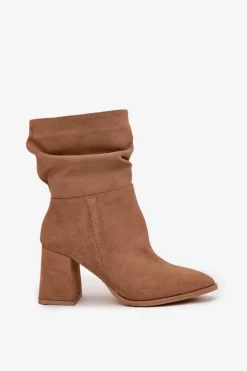 Botki Ocieplane|Botki Skórzane></noscript>Zazoo Botki Z Naturalnego Zamszu Ocieplane Na Słupku Z Marszczeniem 4216 Beżowe Beżowy