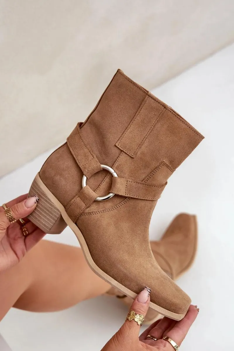 Botki Na Słupku|Brązowe I Beżowe Botki>Zazoo Botki Z Naturalnego Zamszu Na Obcasie 3444/2 Beżowe Beżowy