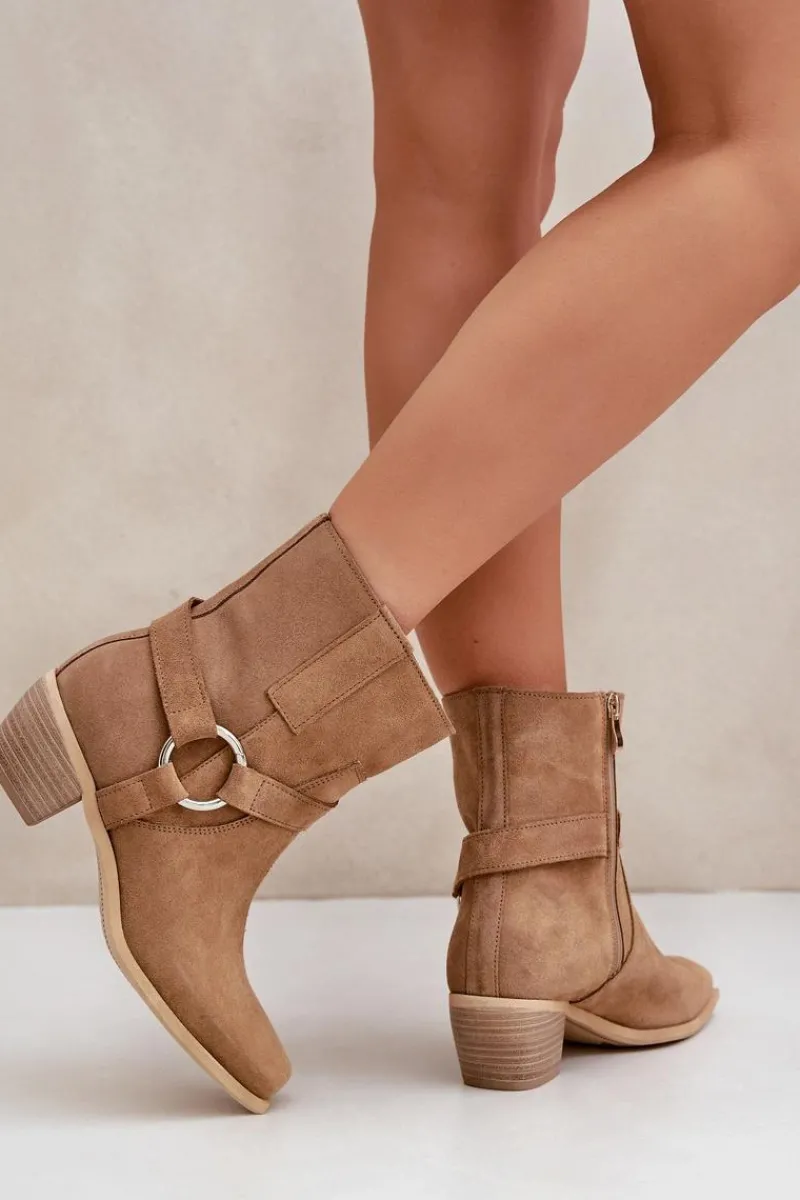 Botki Na Słupku|Brązowe I Beżowe Botki>Zazoo Botki Z Naturalnego Zamszu Na Obcasie 3444/2 Beżowe Beżowy