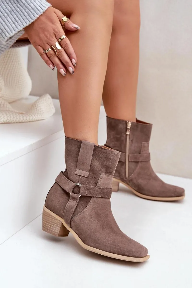 Botki Na Słupku|Brązowe I Beżowe Botki>Zazoo Botki Z Naturalnego Zamszu Na Obcasie 3444/2 Brązowe Brązowy