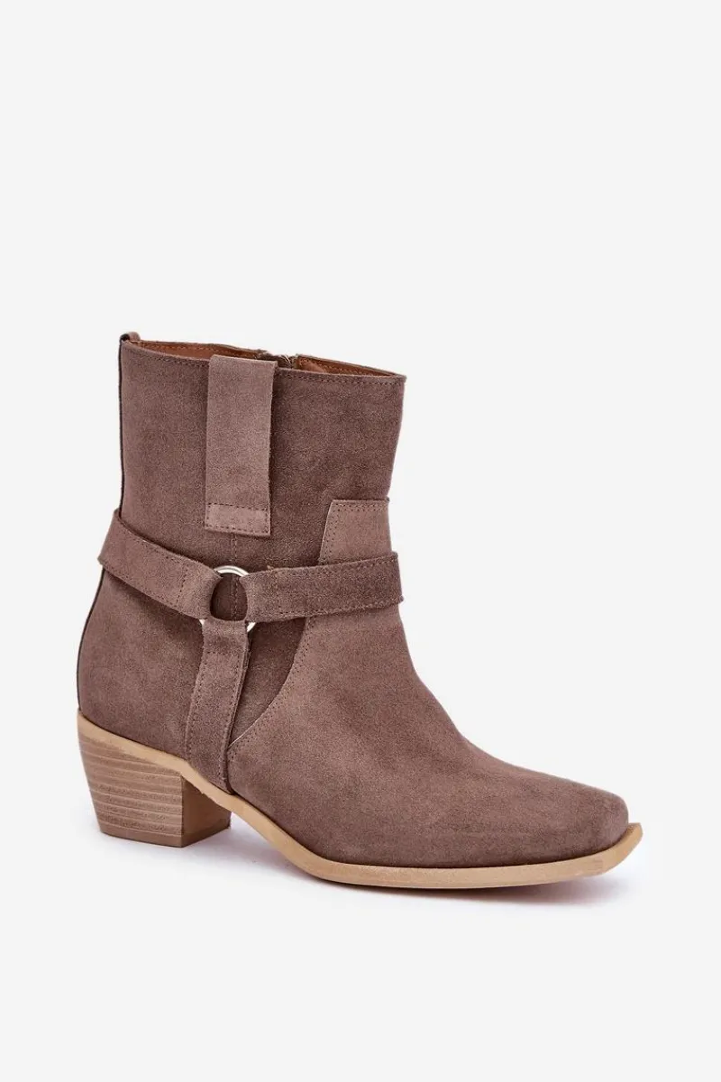 Botki Na Słupku|Brązowe I Beżowe Botki>Zazoo Botki Z Naturalnego Zamszu Na Obcasie 3444/2 Brązowe Brązowy