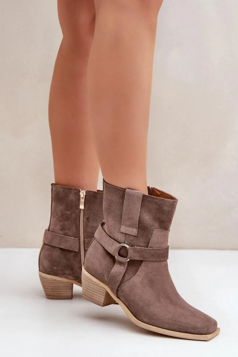 Botki Na Słupku|Brązowe I Beżowe Botki>Zazoo Botki Z Naturalnego Zamszu Na Obcasie 3444/2 Brązowe Brązowy