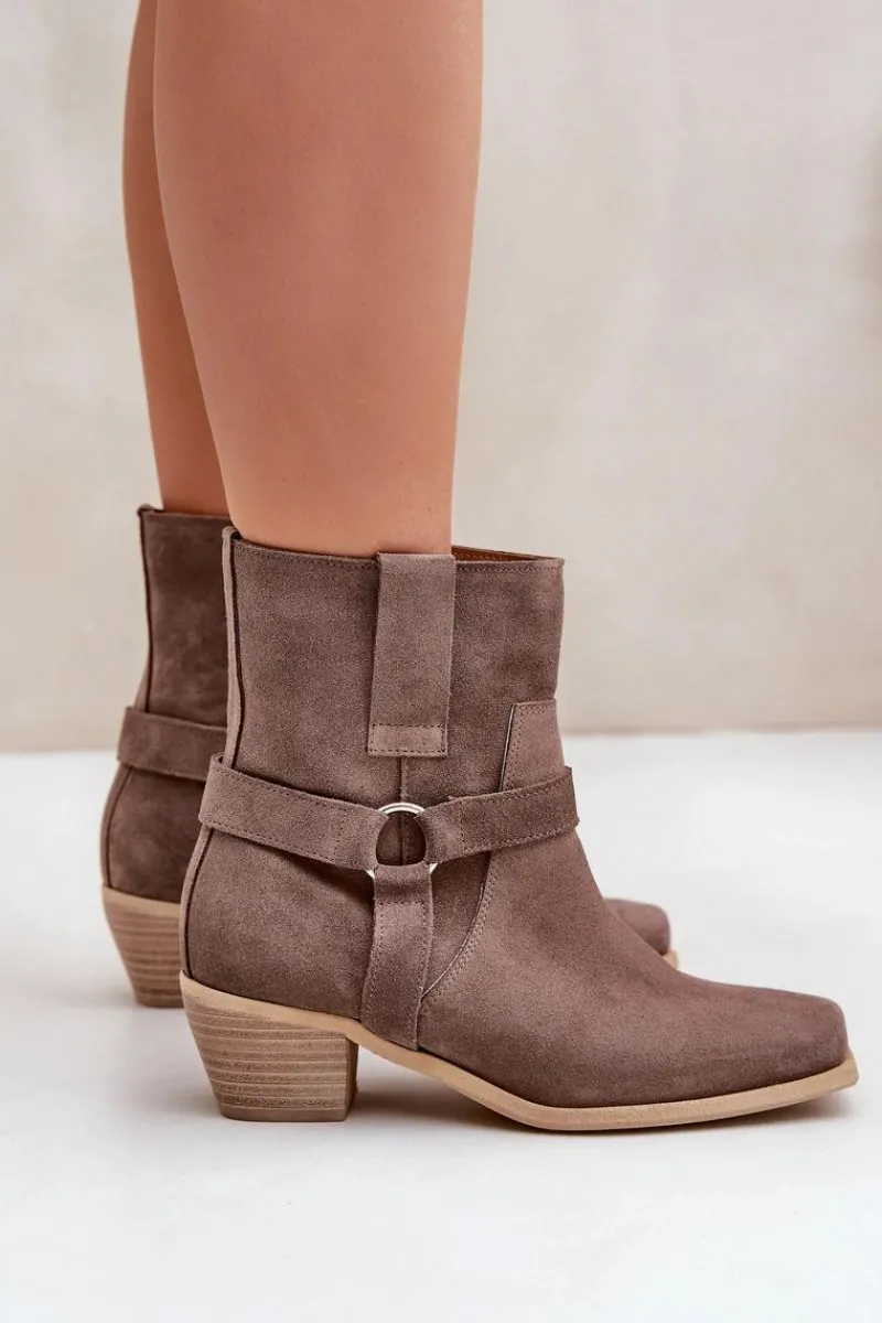 Botki Na Słupku|Brązowe I Beżowe Botki>Zazoo Botki Z Naturalnego Zamszu Na Obcasie 3444/2 Brązowe Brązowy