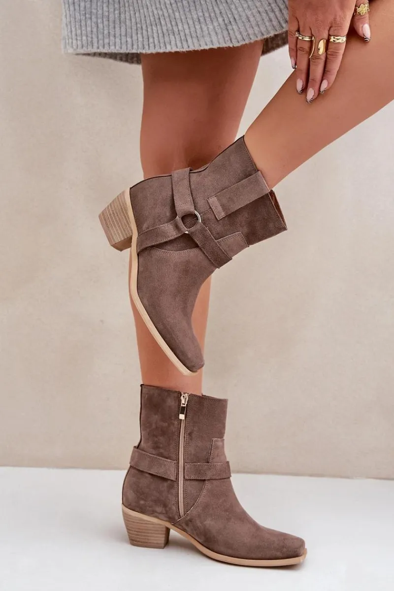 Botki Na Słupku|Brązowe I Beżowe Botki>Zazoo Botki Z Naturalnego Zamszu Na Obcasie 3444/2 Brązowe Brązowy