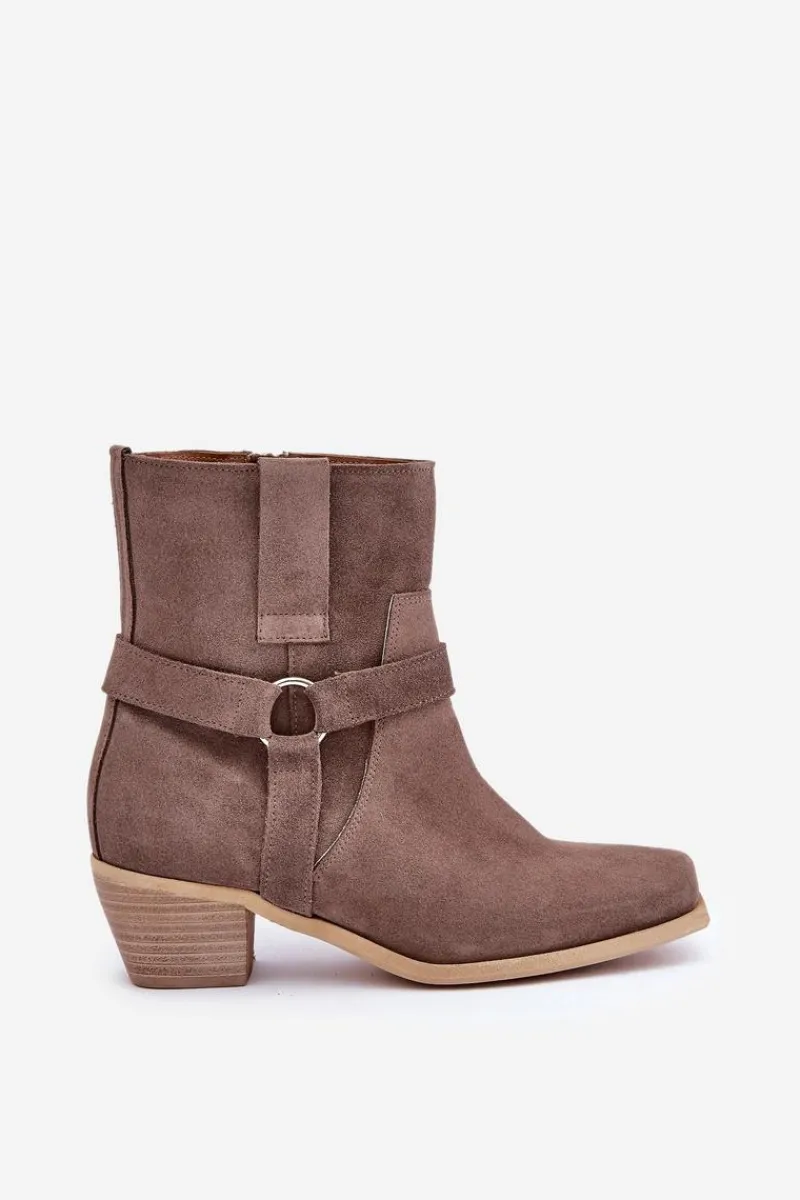 Botki Na Słupku|Brązowe I Beżowe Botki>Zazoo Botki Z Naturalnego Zamszu Na Obcasie 3444/2 Brązowe Brązowy