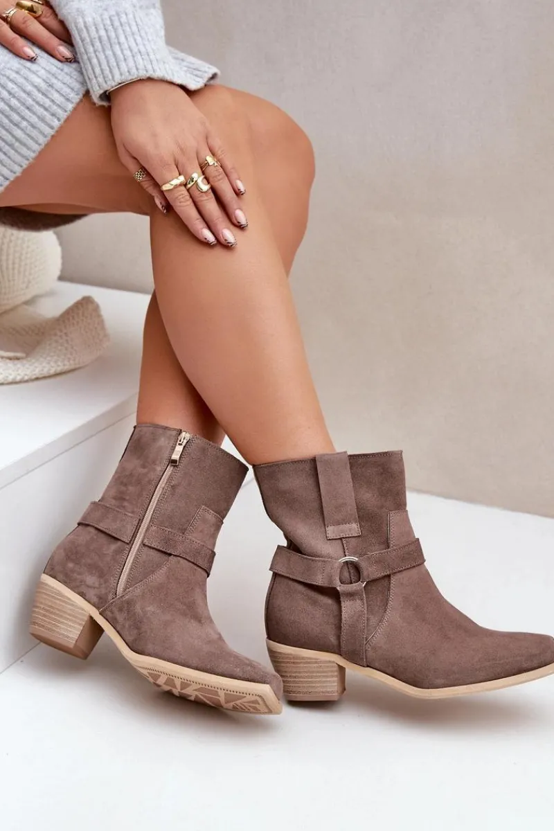 Botki Na Słupku|Brązowe I Beżowe Botki>Zazoo Botki Z Naturalnego Zamszu Na Obcasie 3444/2 Brązowe Brązowy