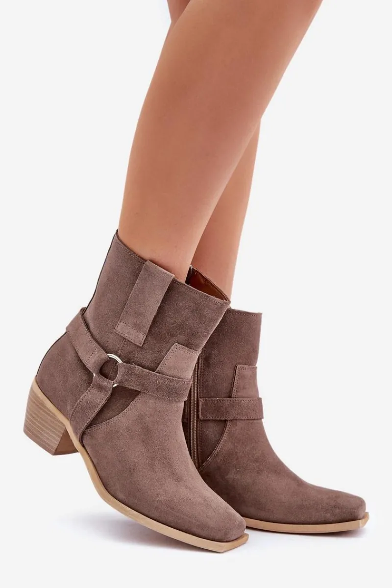 Botki Na Słupku|Brązowe I Beżowe Botki>Zazoo Botki Z Naturalnego Zamszu Na Obcasie 3444/2 Brązowe Brązowy
