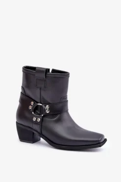 Discount Zazoo Botki Z Naturalnej Skóry Na Obcasie 3444/2 Czarne Czarny