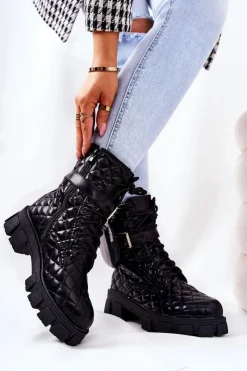 Czarne Botki|Botki Zimowe Damskie><noscript><img width=