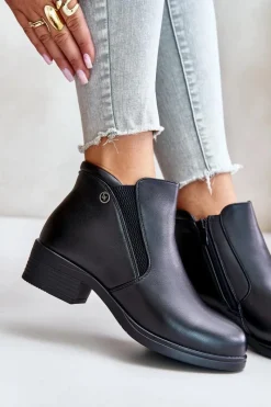 Hot Buty damskie Vinceza Botki Z Niską Cholewką Ocieplane Futerkiem Vinceza 85150 Czarne