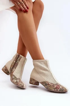 Botki Wiosenne|Botki Maciejka>Maciejka Botki Z Plecionki Na Obcasie 04937-22 Jasnobeżowe