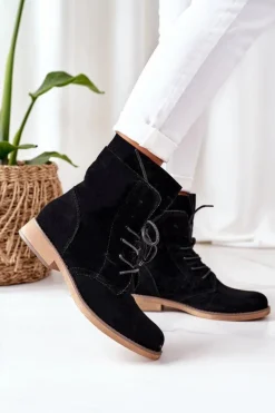 Outlet Boto Botki Z Podwójną Cholewką Czarne Violetta