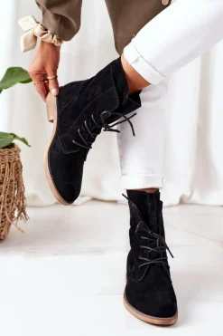 Outlet Boto Botki Z Podwójną Cholewką Czarne Violetta