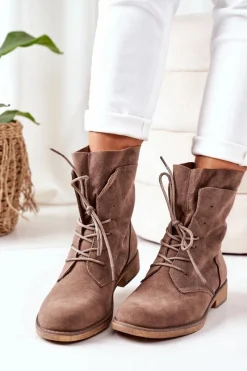 Botki Sznurowane|Czarne Botki>Boto Botki Z Podwójną Cholewką Jasny Brąz Violetta