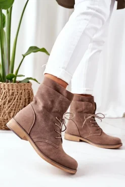 Botki Sznurowane|Czarne Botki>Boto Botki Z Podwójną Cholewką Jasny Brąz Violetta