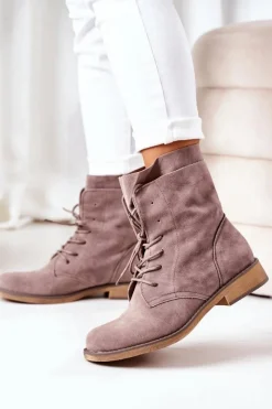 Discount Botki Z Podwójną Cholewką Szare Violetta Damskie Botki Sznurowane|Czarne Botki