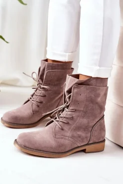 Discount Botki Z Podwójną Cholewką Szare Violetta Damskie Botki Sznurowane|Czarne Botki