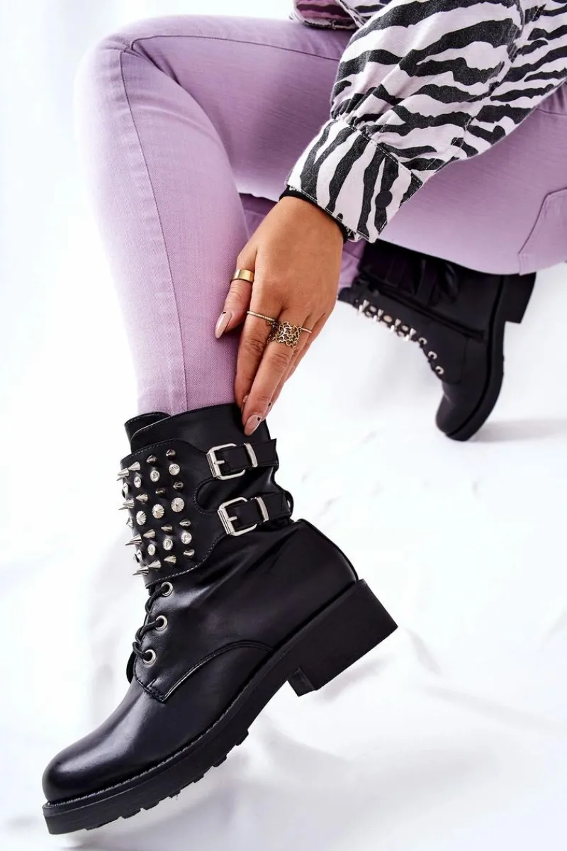 Online Boto Botki Z Ćwiekami Na Suwak Czarne Laurena