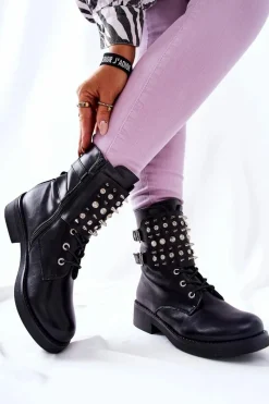 Online Boto Botki Z Ćwiekami Na Suwak Czarne Laurena