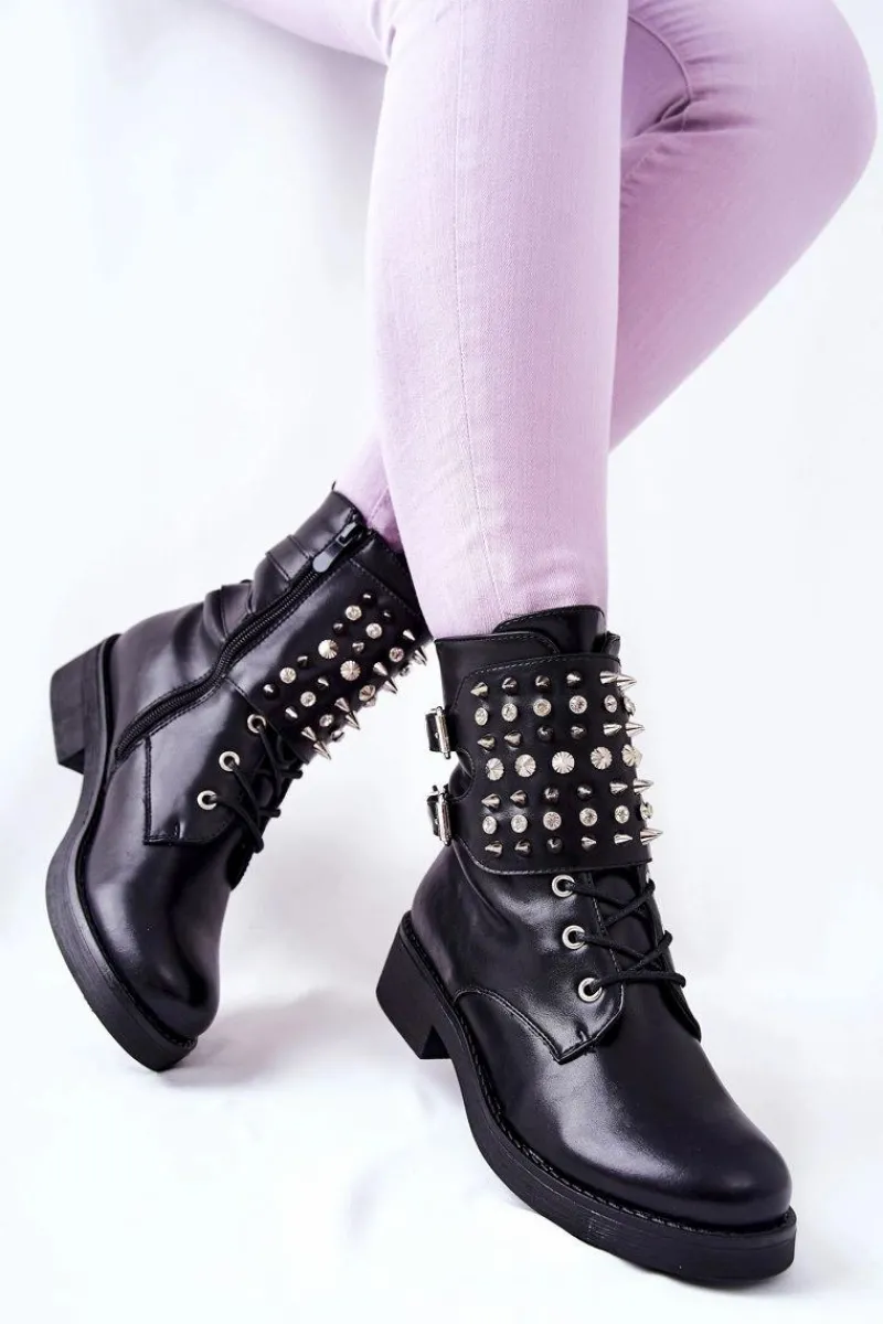 Online Boto Botki Z Ćwiekami Na Suwak Czarne Laurena