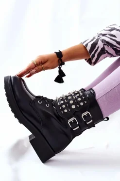 Online Boto Botki Z Ćwiekami Na Suwak Czarne Laurena