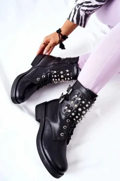 Online Boto Botki Z Ćwiekami Na Suwak Czarne Laurena