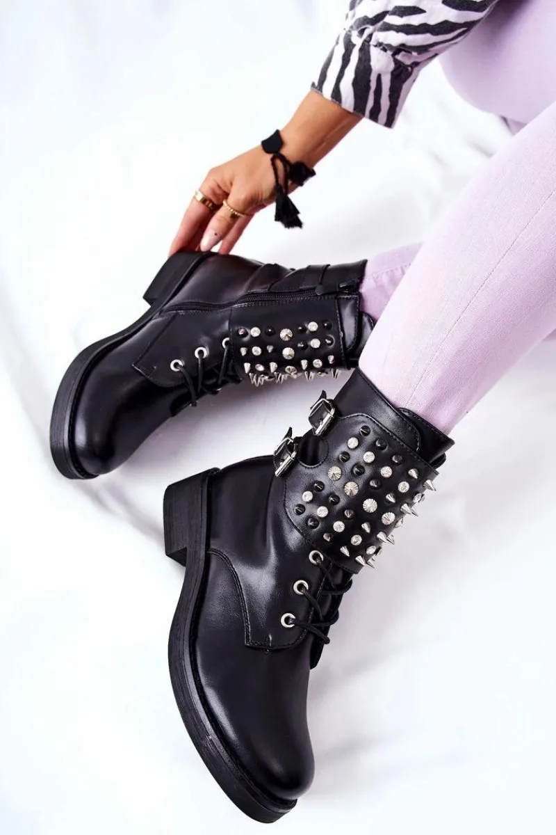 Online Boto Botki Z Ćwiekami Na Suwak Czarne Laurena