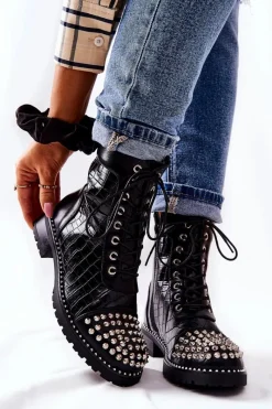 Discount Boto Botki Z Ćwiekami Na Suwak Czarne Sorela