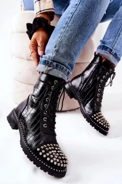 Discount Boto Botki Z Ćwiekami Na Suwak Czarne Sorela