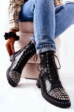 Discount Boto Botki Z Ćwiekami Na Suwak Czarne Sorela