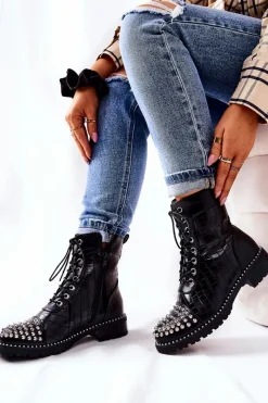 Discount Boto Botki Z Ćwiekami Na Suwak Czarne Sorela