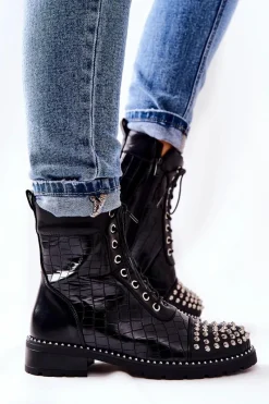 Discount Boto Botki Z Ćwiekami Na Suwak Czarne Sorela