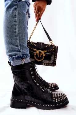 Discount Boto Botki Z Ćwiekami Na Suwak Czarne Sorela