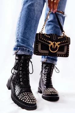 Discount Boto Botki Z Ćwiekami Na Suwak Czarne Sorela