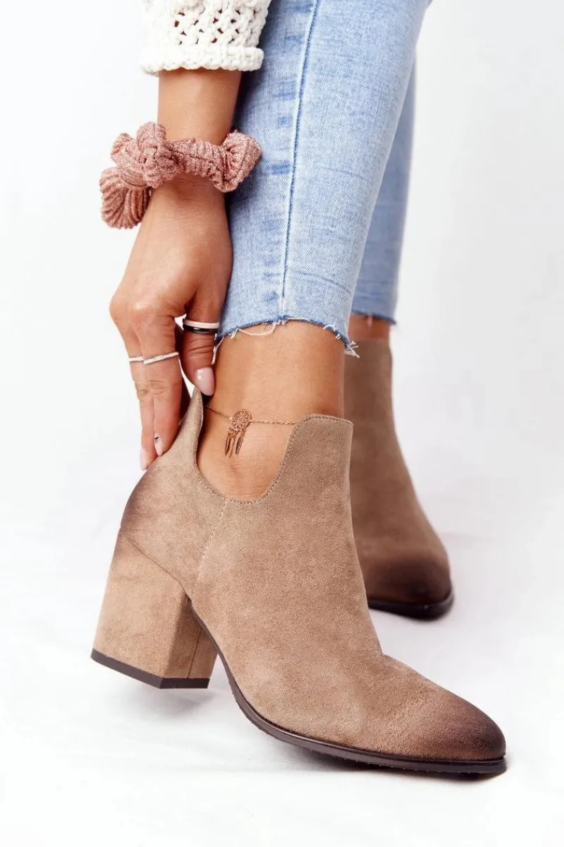 Botki Z Wycięciami Na Słupku Vinceza 21-10558 Beżowe Damskie Botki Wiosenne|Botki Na Słupku