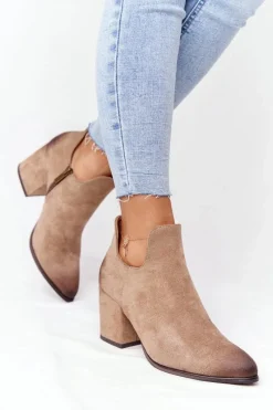 Botki Z Wycięciami Na Słupku Vinceza 21-10558 Beżowe Damskie Botki Wiosenne|Botki Na Słupku