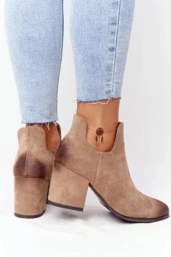 Botki Z Wycięciami Na Słupku Vinceza 21-10558 Beżowe Damskie Botki Wiosenne|Botki Na Słupku