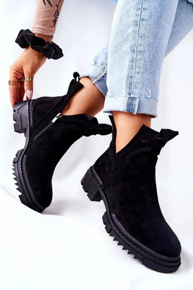 Botki Zimowe Damskie|Botki Płaskie>Boto Botki Z Wycięciem Na Suwak Czarne Corano