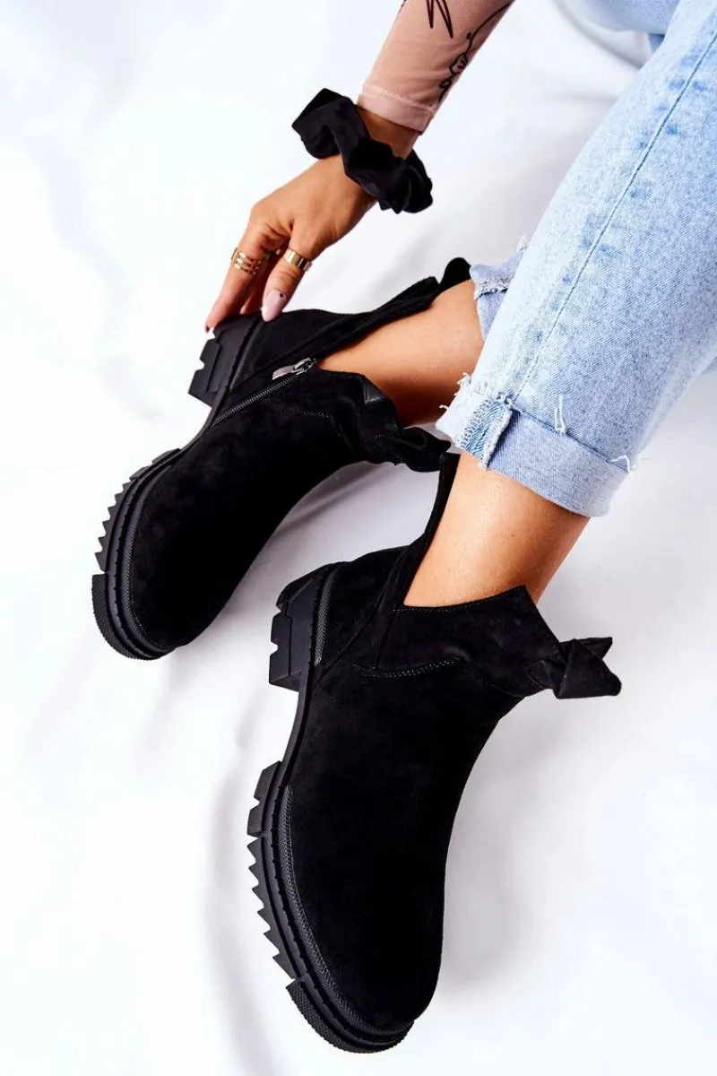 Botki Zimowe Damskie|Botki Płaskie>Boto Botki Z Wycięciem Na Suwak Czarne Corano