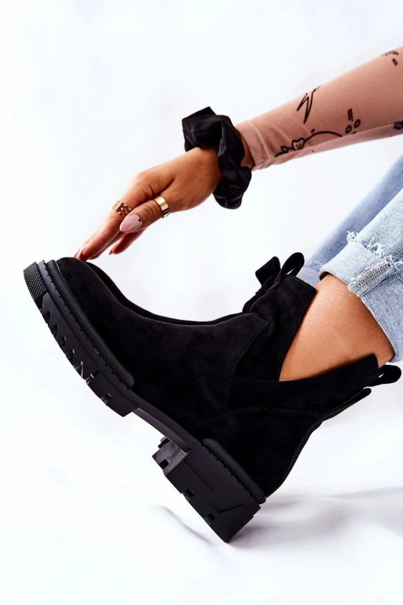 Botki Zimowe Damskie|Botki Płaskie>Boto Botki Z Wycięciem Na Suwak Czarne Corano