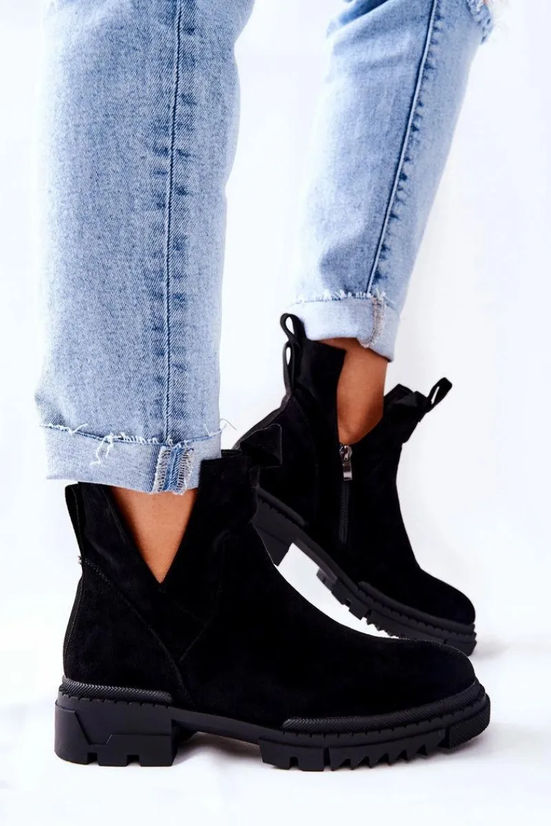 Botki Zimowe Damskie|Botki Płaskie>Boto Botki Z Wycięciem Na Suwak Czarne Corano