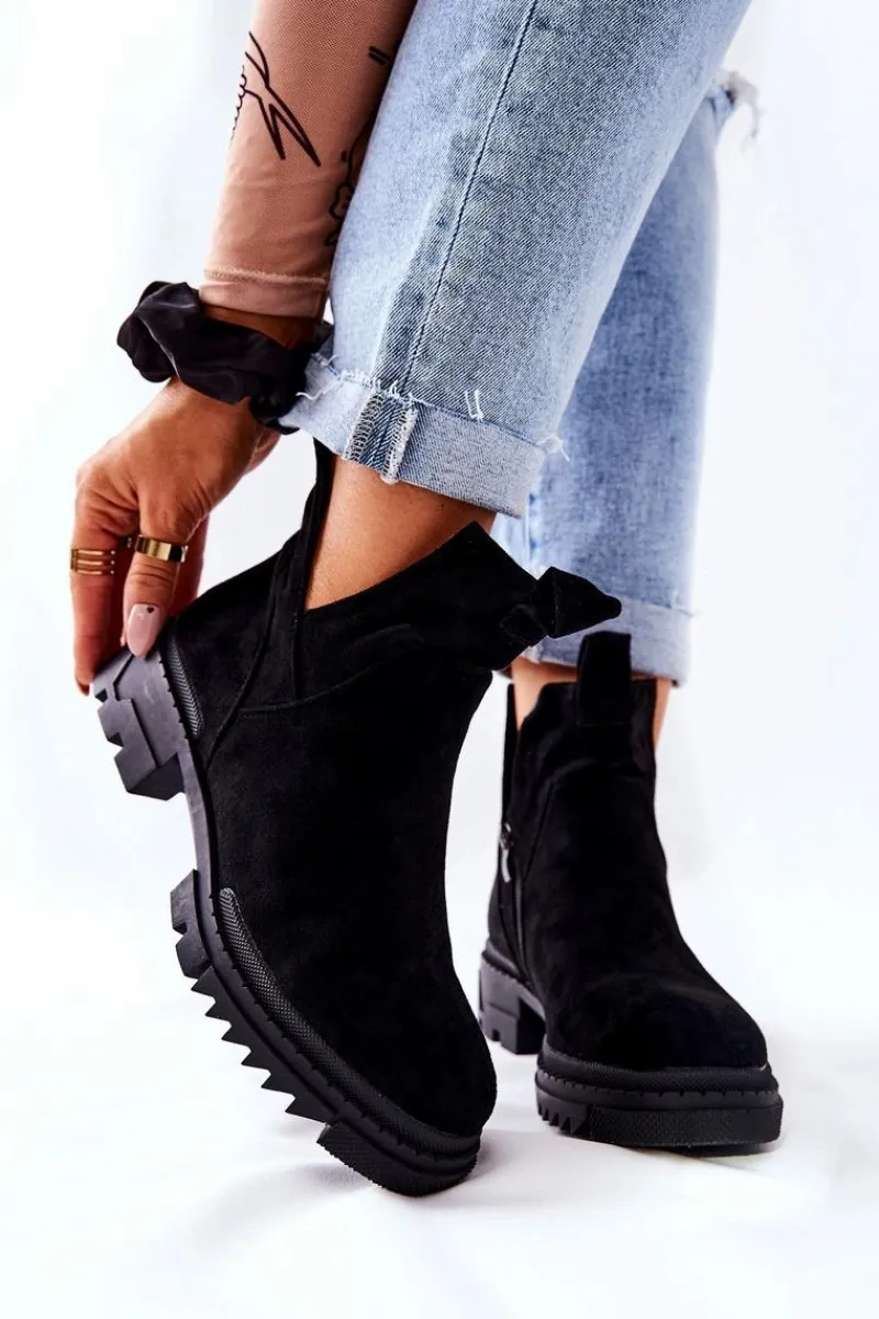 Botki Zimowe Damskie|Botki Płaskie>Boto Botki Z Wycięciem Na Suwak Czarne Corano