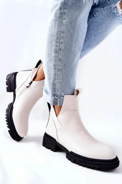 New Boto Botki Z Wycięciem Na Suwak Białe Corano