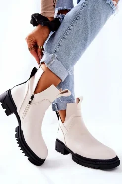 New Boto Botki Z Wycięciem Na Suwak Białe Corano