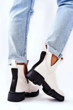 New Boto Botki Z Wycięciem Na Suwak Białe Corano