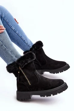 Botki Zamszowe Damskie Z Futerkiem Czarne Hasiva Damskie Botki Ocieplane|Damskie Trapery