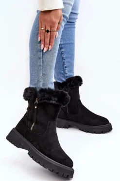 Botki Zamszowe Damskie Z Futerkiem Czarne Hasiva Damskie Botki Ocieplane|Damskie Trapery