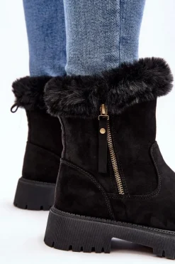 Botki Zamszowe Damskie Z Futerkiem Czarne Hasiva Damskie Botki Ocieplane|Damskie Trapery