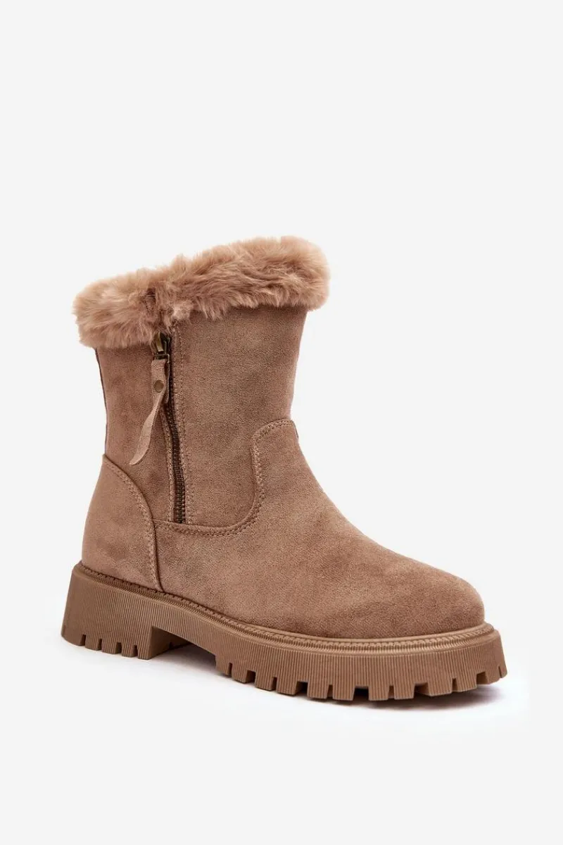 Hot Evento Botki Zamszowe Damskie Z Futerkiem Beżowe Hasiva
